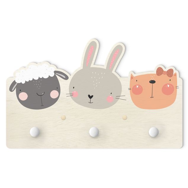 Coat rack for children - Cute Zoo - Sheep Bunny And Cat