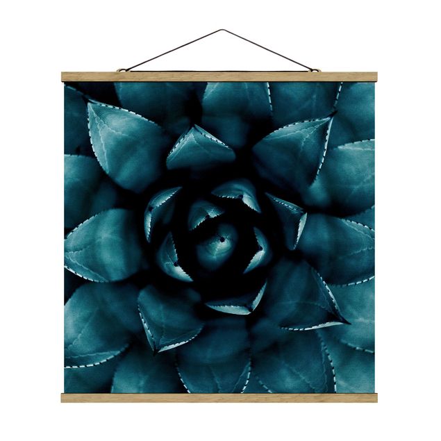 Fabric print with poster hangers - Succulent Petrol II - Square 1:1