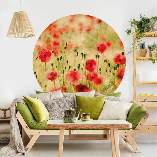 Self-adhesive round wallpaper kitchen - Summer Poppies