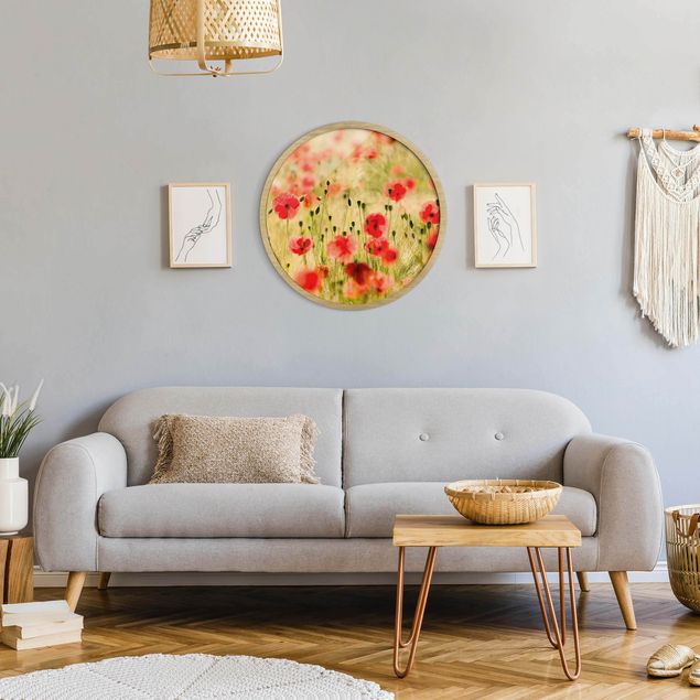 Circular framed print - Summer Poppies