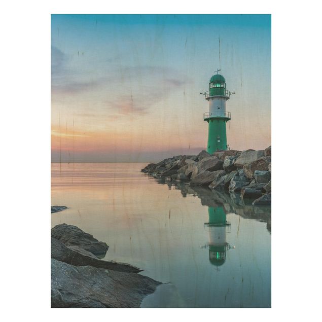 Wood print - Sunset at the Lighthouse