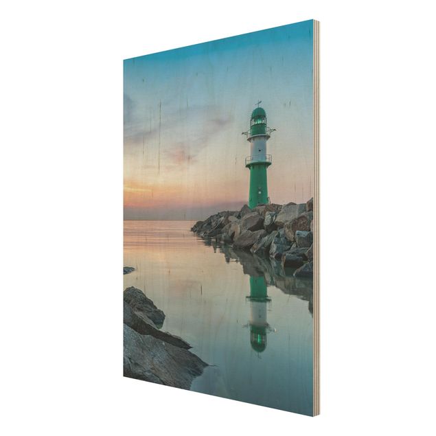 Wood print - Sunset at the Lighthouse