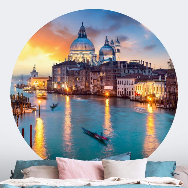 Self-adhesive round wallpaper - Sunset in Venice