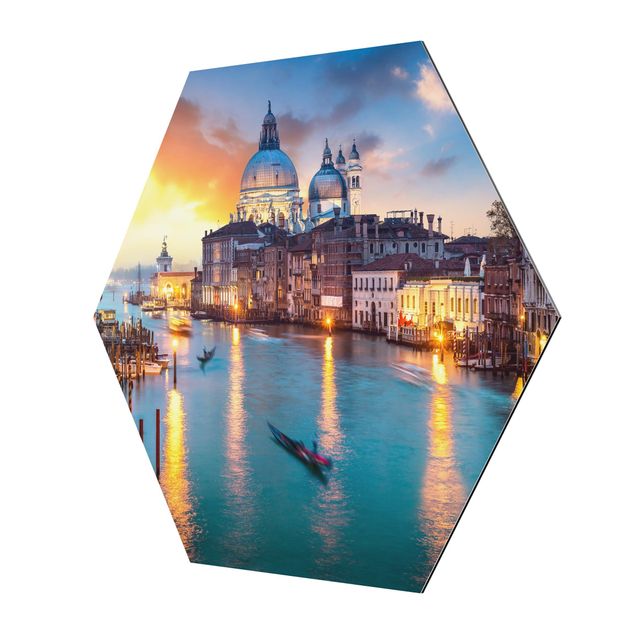 Alu-Dibond hexagon - Sunset in Venice