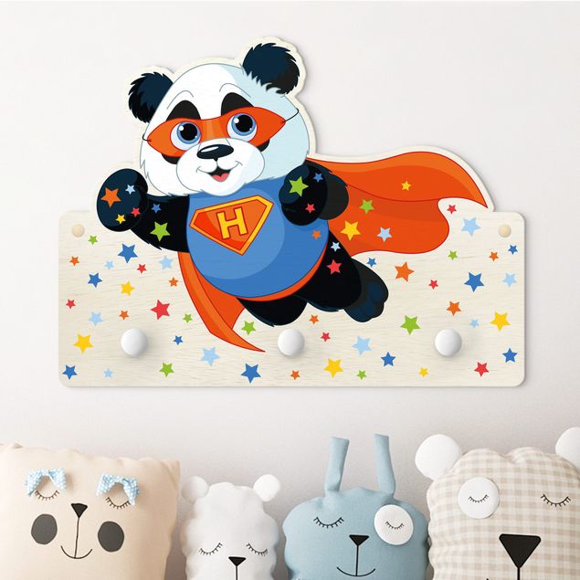 Coat rack for children - Super Panda With Desired Letters