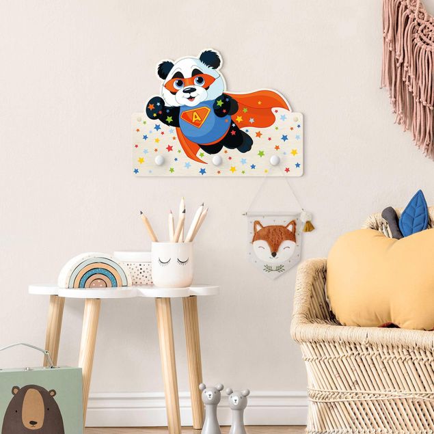 Coat rack for children - Super Panda With Desired Letters
