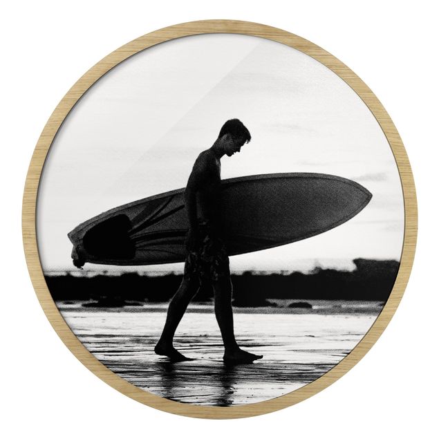 Circular framed print - Shadow Surfer Boy In Profile