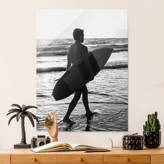 Glas Magnetboard Surfer Boy At Sunset