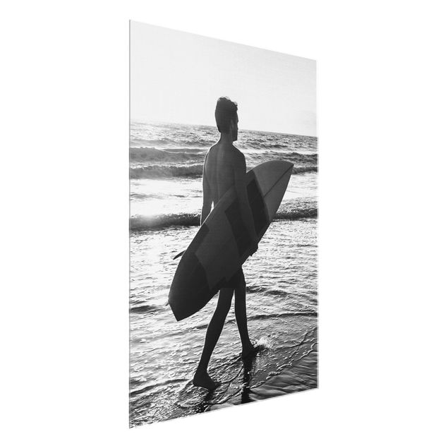 Glass print - Surfer Boy At Sunset