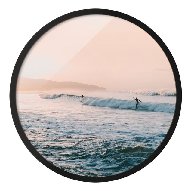 Circular framed print - Surf Session At Dusk