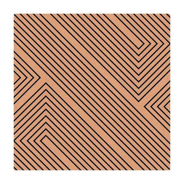 Cork mat - Symmetrical Geometry Of Black Lines - Square 1:1