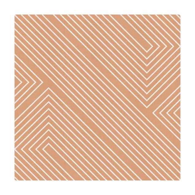 Cork mat - Symmetrical Geometry Of White Lines - Square 1:1