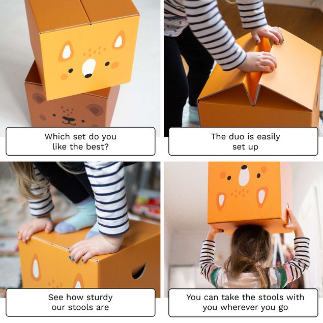 FOLDZILLA cardboard stools for kids - Happy Bear & Fox