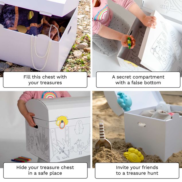 FOLDZILLA cardboard treasure chest - Treasure chest white for colouring and stickers