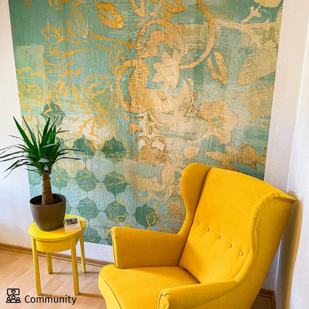 Wallpaper - Moroccan Collage In Gold And Turquoise II