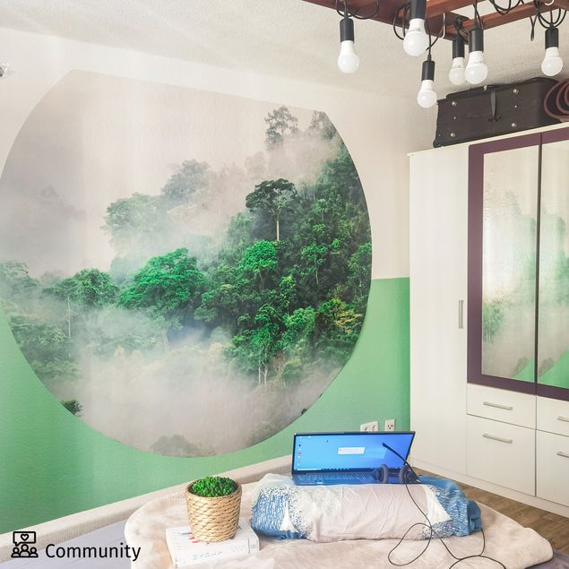 Self-adhesive round wallpaper forest - Jungle In The Fog