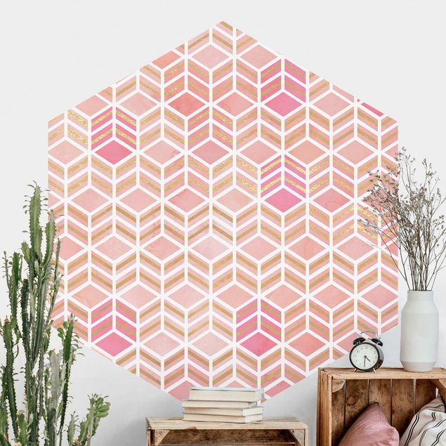 Hexagonal wallpapers Take the Cake Gold und Rose