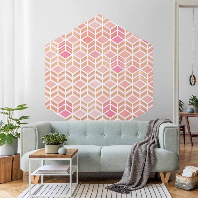 Self-adhesive hexagonal pattern wallpaper - Take the Cake Gold und Rose