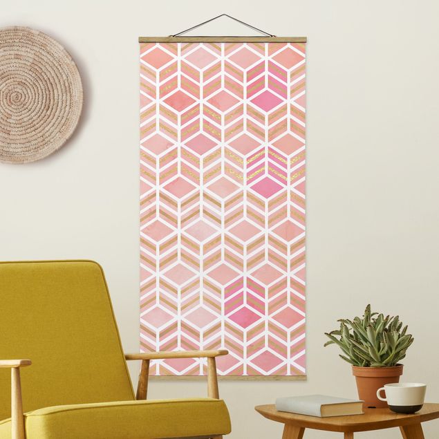 Fabric print with poster hangers - Take the Cake Gold und Rose - Portrait format 1:2