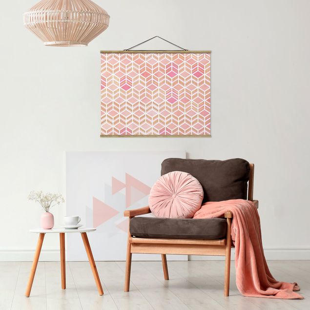 Fabric print with poster hangers - Take the Cake Gold und Rose - Landscape format 4:3