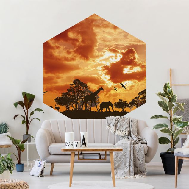 Self-adhesive hexagonal pattern wallpaper - Tanzania Sunset
