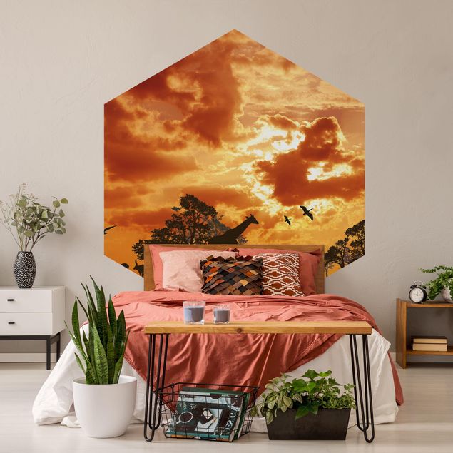 Self-adhesive hexagonal pattern wallpaper - Tanzania Sunset