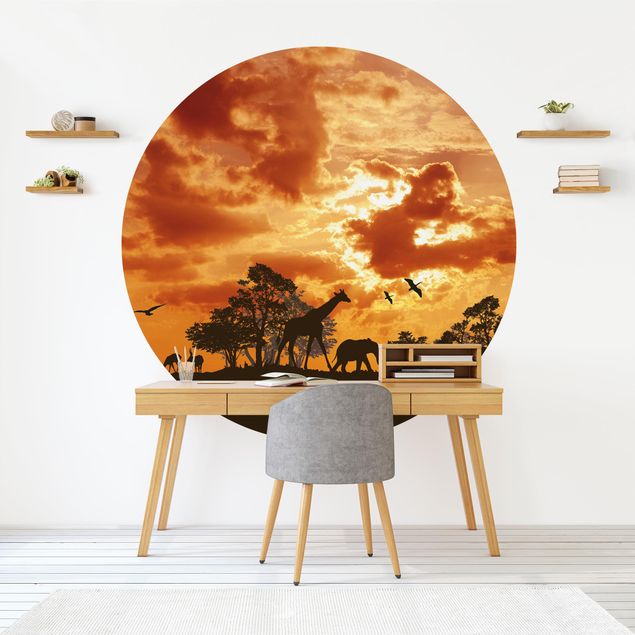 Self-adhesive round wallpaper - Tanzania Sunset