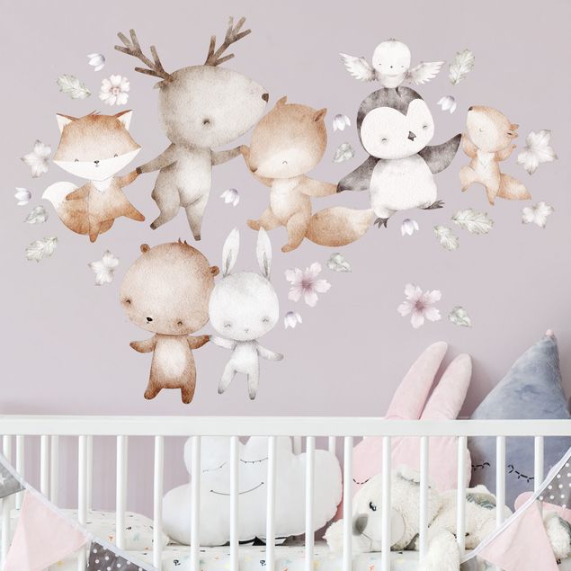 Stag head wall sticker Forest animals dancing