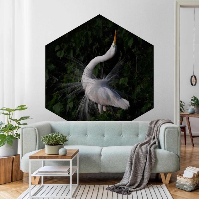 Self-adhesive hexagonal pattern wallpaper - Dancing Egrets In Front Of Black