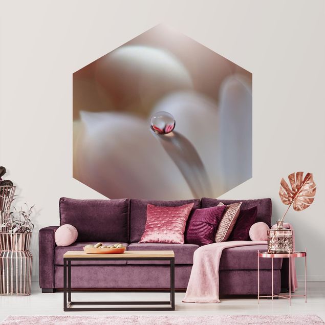 Self-adhesive hexagonal pattern wallpaper - Dewdrops On Pink Blossom