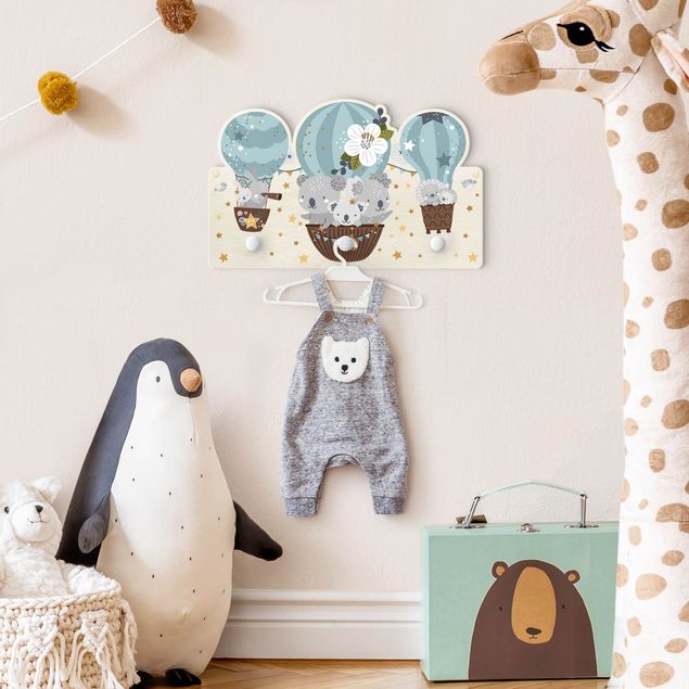 Coat rack for children - Animals In Balloons Clouds Stars Blue