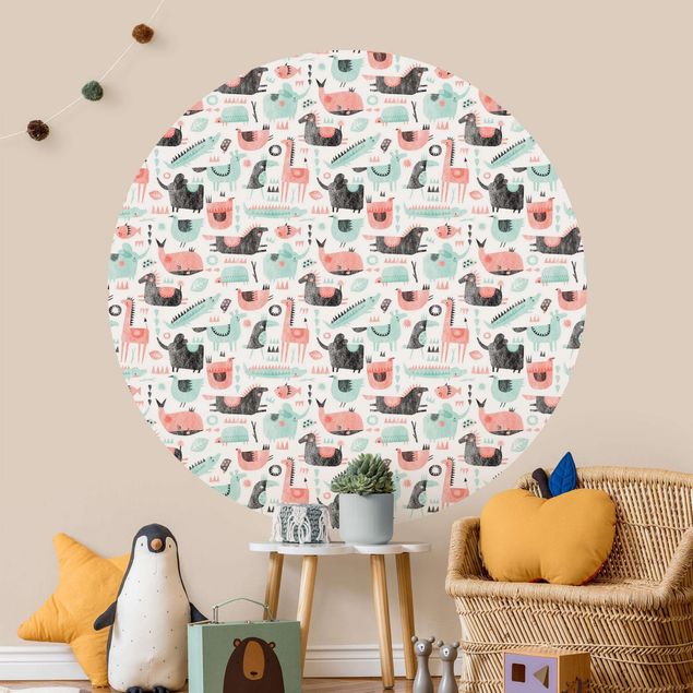 Self-adhesive round wallpaper - Animal Party