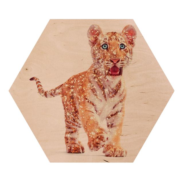 Wooden hexagon - Tiger With Glitter