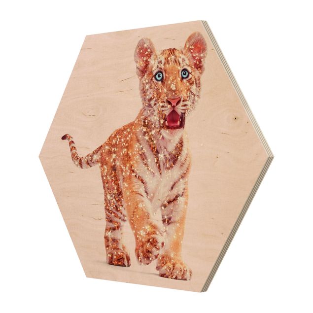 Wooden hexagon - Tiger With Glitter