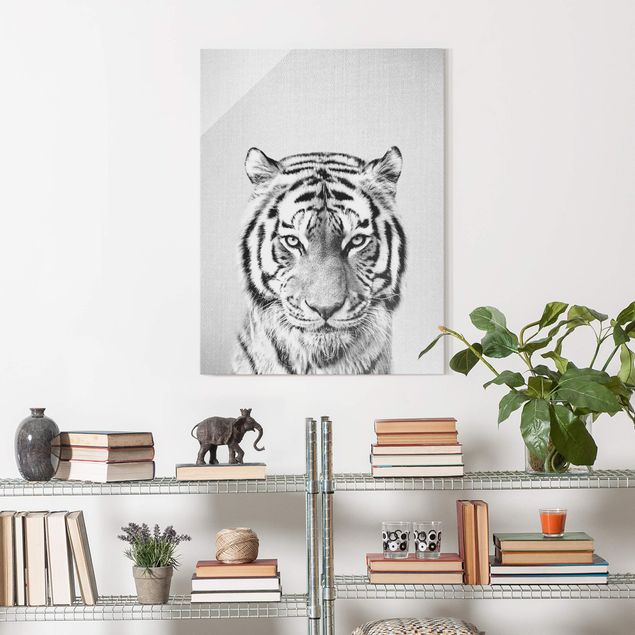 Glass print - Tiger Tiago Black And White