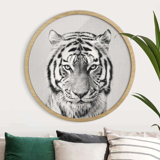 Framed prints round Tiger Tiago Black And White