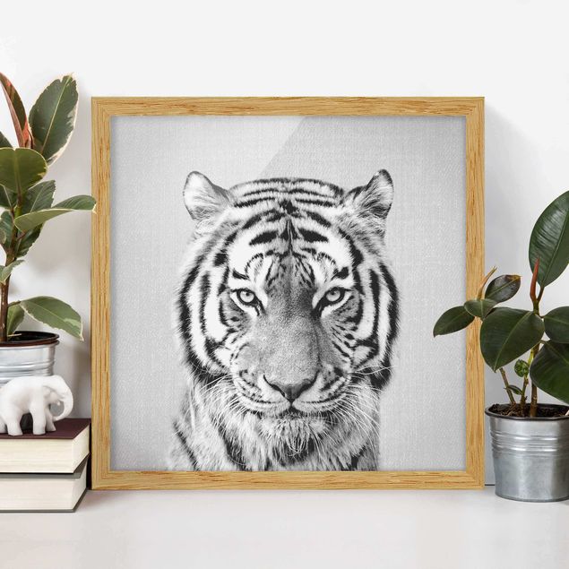 Framed poster - Tiger Tiago Black And White