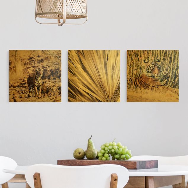 Print on canvas - Tiger And Golden Palm Leaves