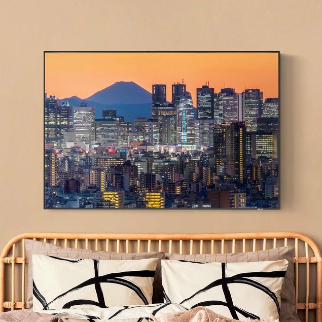 Print with acoustic tension frame system - Tokyo With Mt. Fuji At Dusk