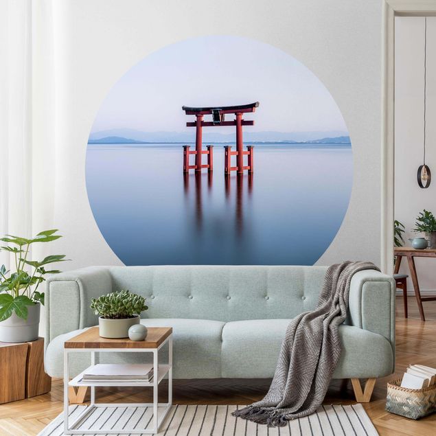 Self-adhesive round wallpaper - Torii In Water