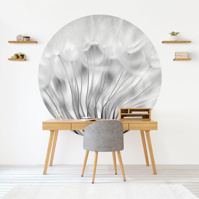 Self-adhesive round wallpaper - Beautiful Dandelion Black And White