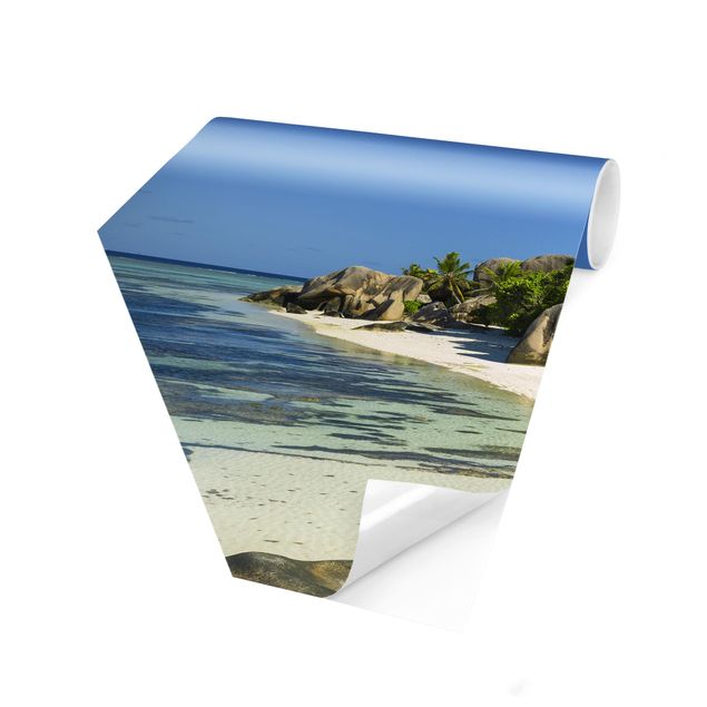 Self-adhesive hexagonal pattern wallpaper - Dream Beach Seychelles