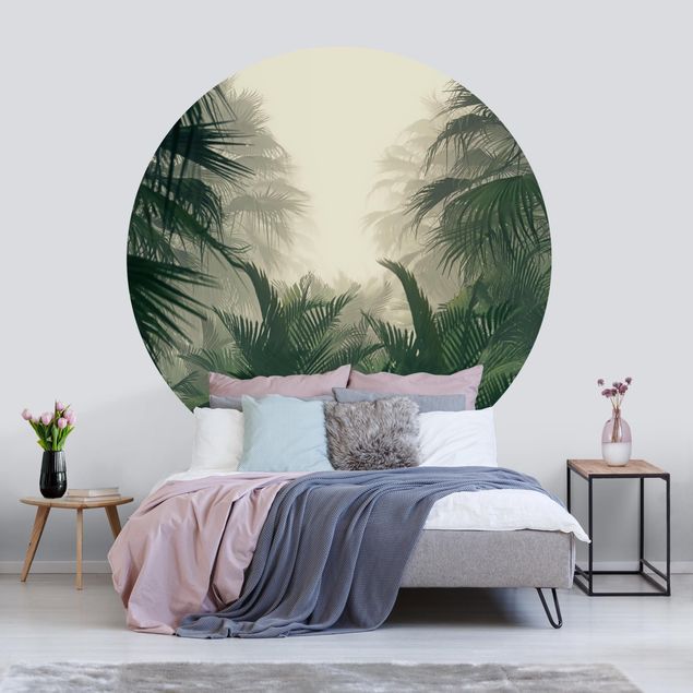 Self-adhesive round wallpaper - Tropical Plants In Fog