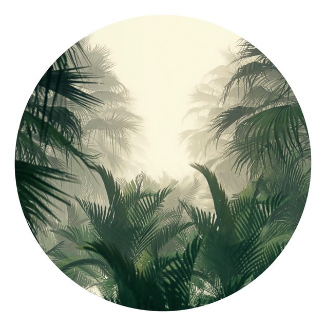Self-adhesive round wallpaper - Tropical Plants In Fog
