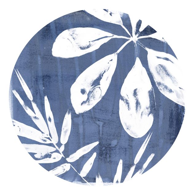 Self-adhesive round wallpaper kitchen - Tropical Leaves Indigo I
