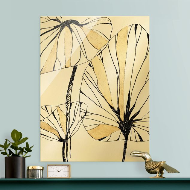 Glass print - Topical Leaves With Gold I - Portrait format