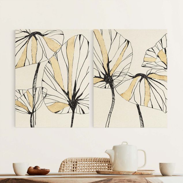 Print on canvas - Tropical Leaves With Gold