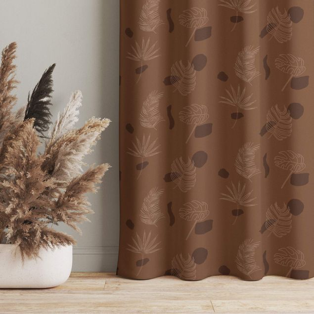 bespoke curtains Tropical Leaf Pattern - Fawn Brown