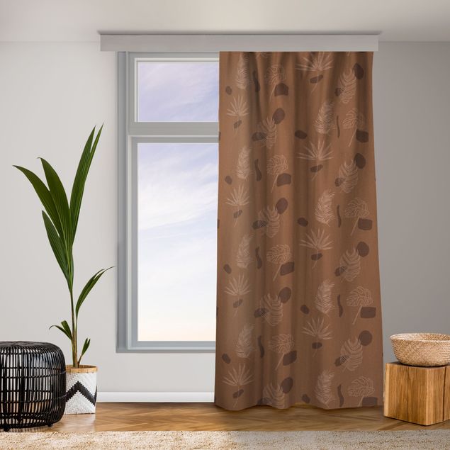 modern curtains for living room Tropical Leaf Pattern - Fawn Brown