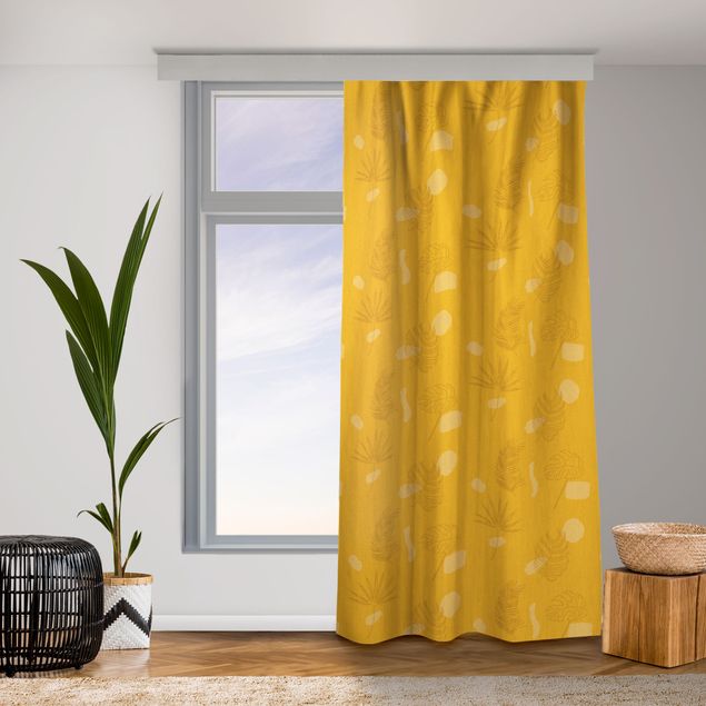 Modern Curtains Tropical Leaf Pattern - Warm Yellow